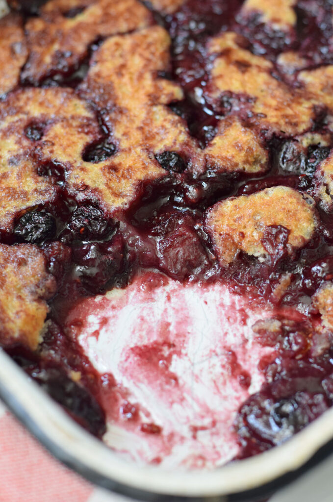 berry cobbler in pan 