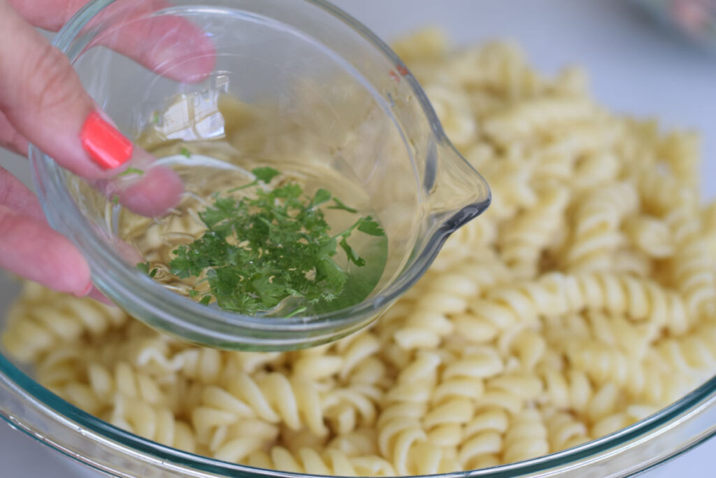 making pasta salad 