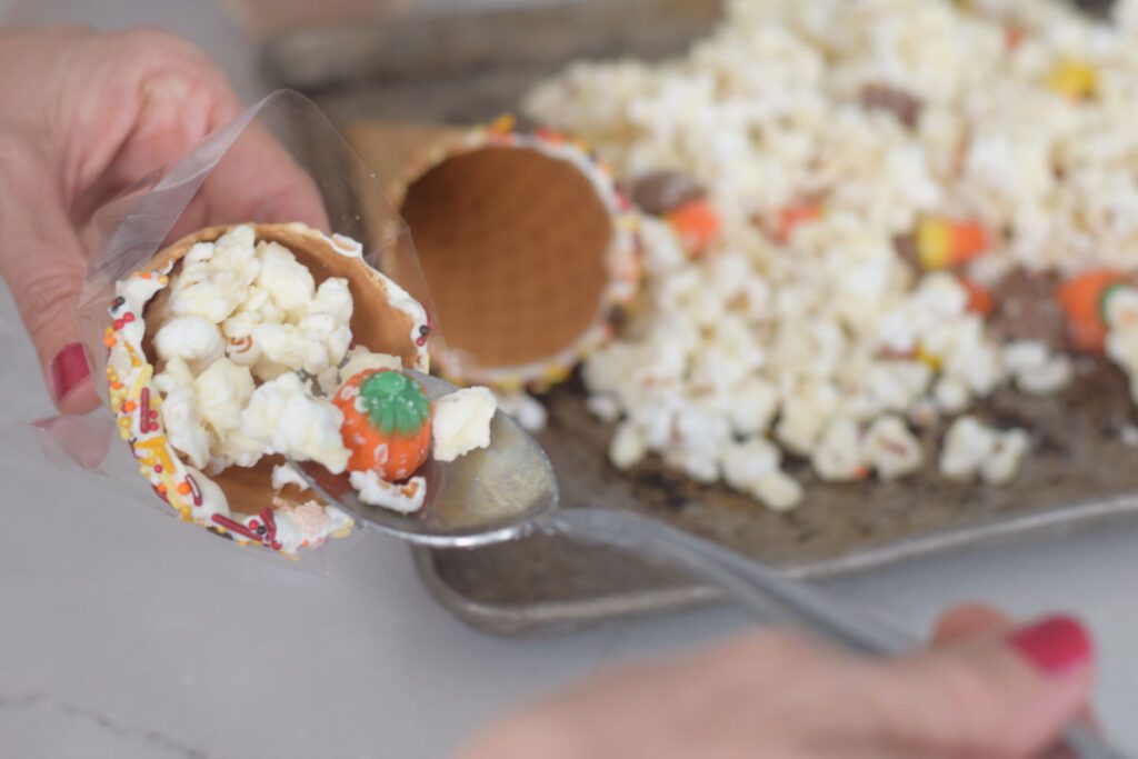 making Thanksgiving popcorn munch